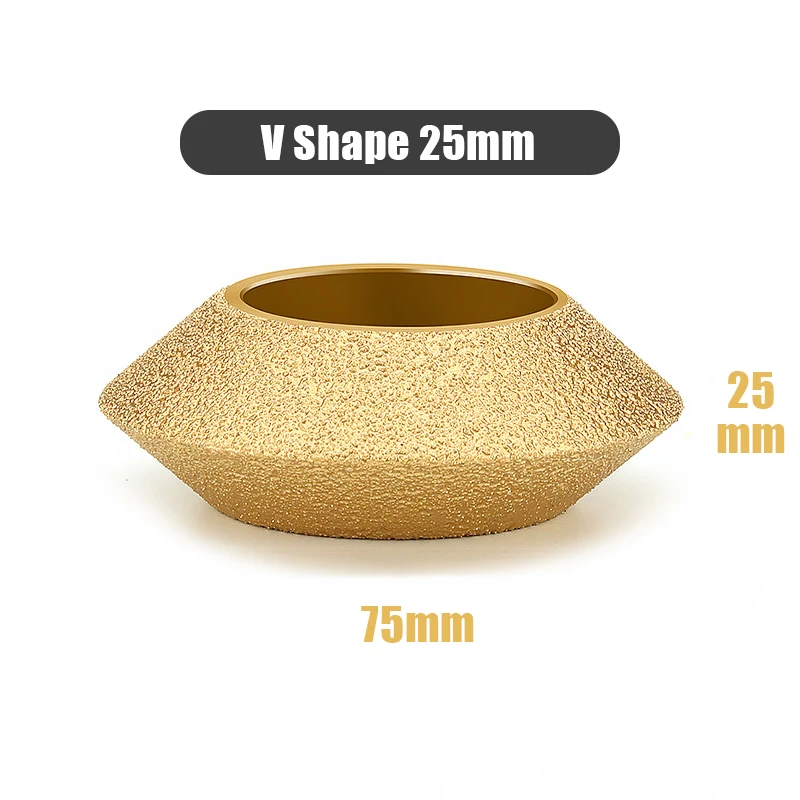 20mm- hålsdiameter 3 tum 75mm v-formad torrvakuumlödd diamantslipskiva halvbullnose-kant marmorkantprofilslipskiva: Silver-