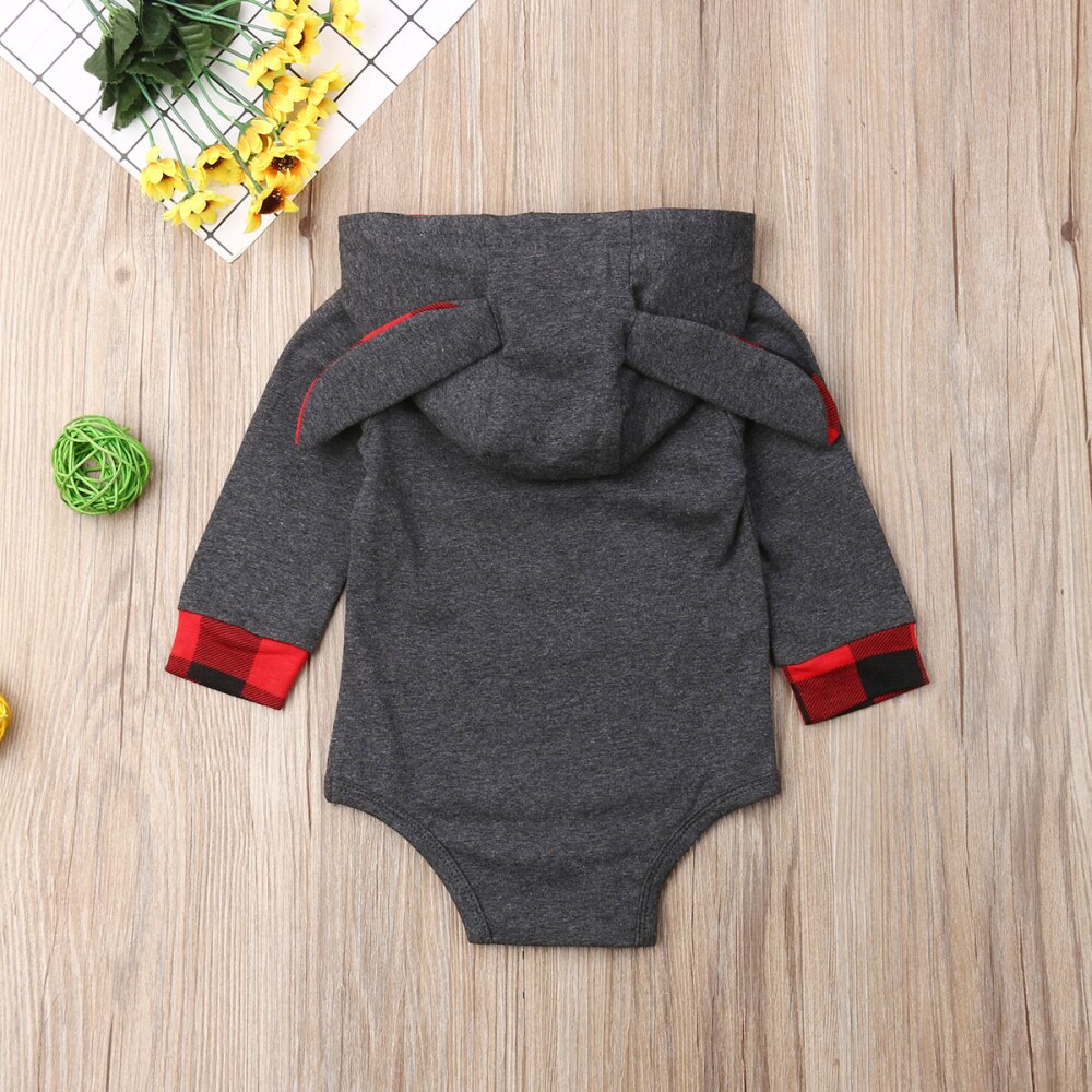 Baby Frühling Herbst Kleidung Kleinkind Baby Jungen Mädchen Ohren Mit Kapuze Bodys Langarm Plaids Baumwolle Overall 0-24M Outfits