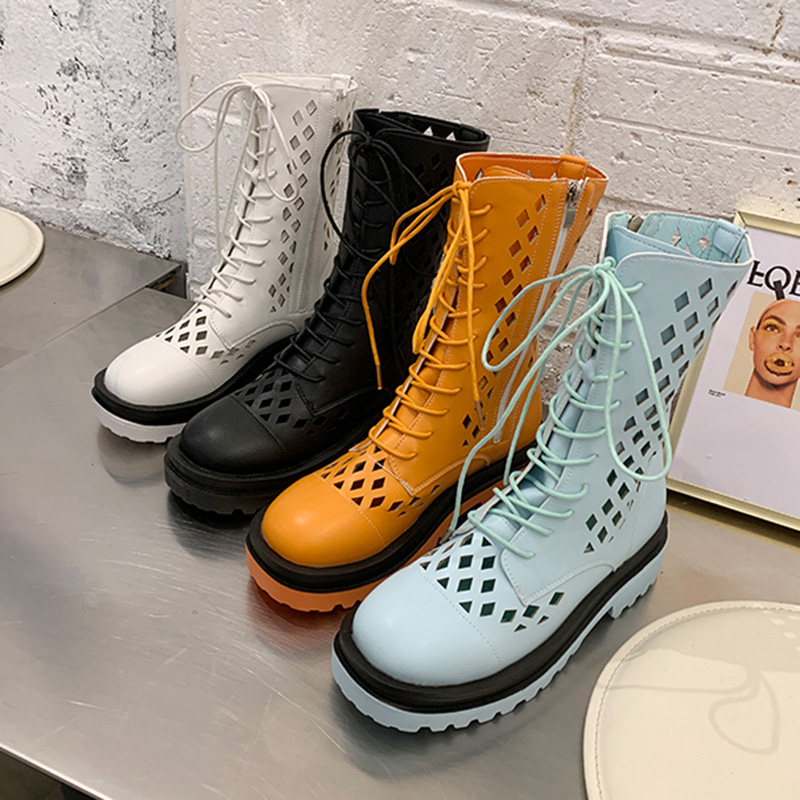 Dames kniehoge laarzen dames veterschoenen dames rits gesp ronde neus uitgehold ademende dames coole schoenen