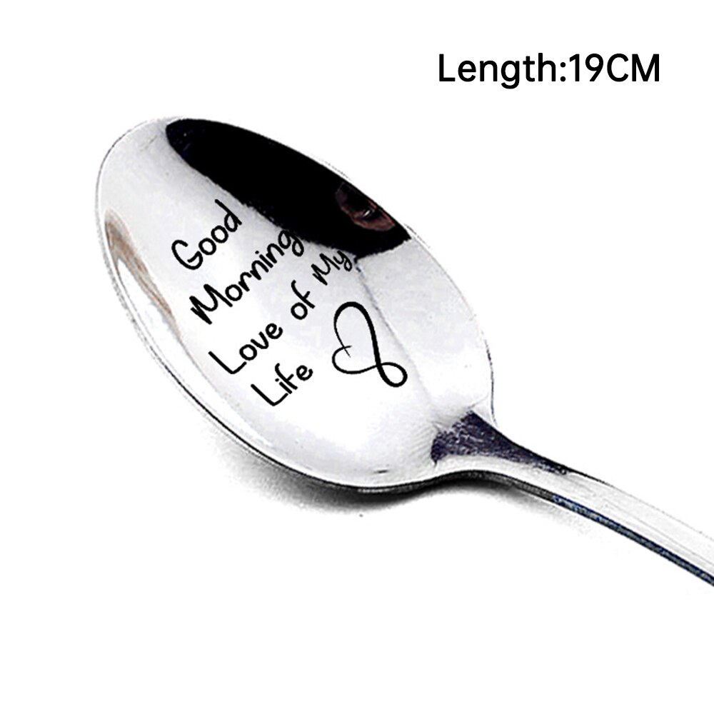Valentine Dessert Spoon Household Use Teaspoon Year Coffee Spoon Lettering Long Handle Coffee Tea Ice Cream Tableware: 6