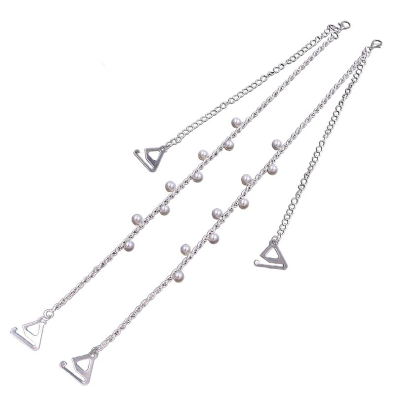 Dame dekorative bh-stropper imiteret perlebeading usynlig fletning metalkæde  f3md: 1.8cm