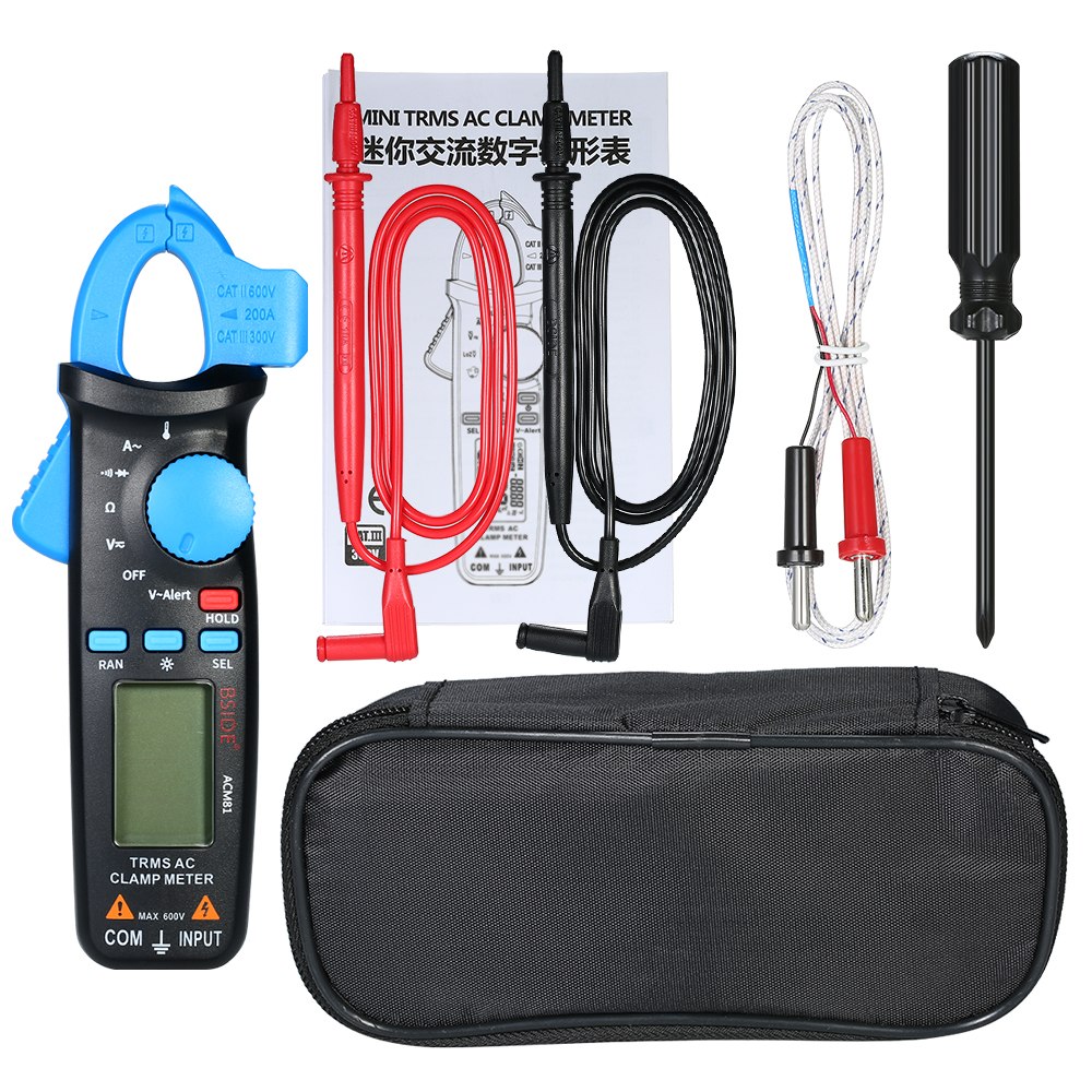 Handheld 2000 Counts Digital Clamp Meter Auto Range True RMS Multimeter Measuring Voltage Current Resistance Tester LCD Diaplay
