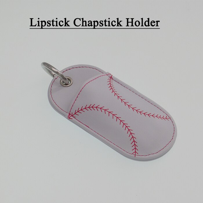 Softbal Honkbal Laather Chapstick Sleutelhanger, Lippenbalsem sleutelhanger, Chapstick Houder, chapstick gezellige sleutelhanger, Lipbalm cover pouch: baseball