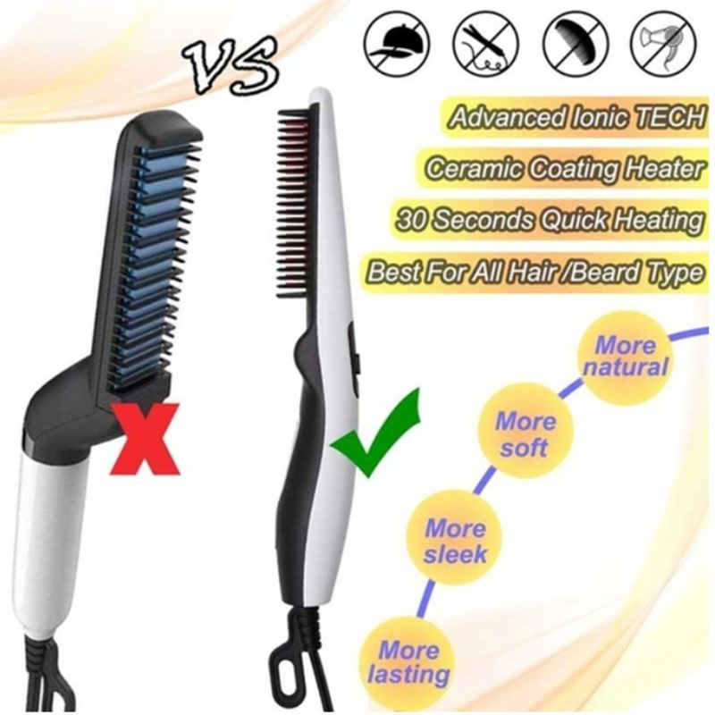 2 in 1 Electric Beard Straightener Brush Comb Quick Heated Brush Styler for Men Women Travel Hair Styler Fast Heating Curler