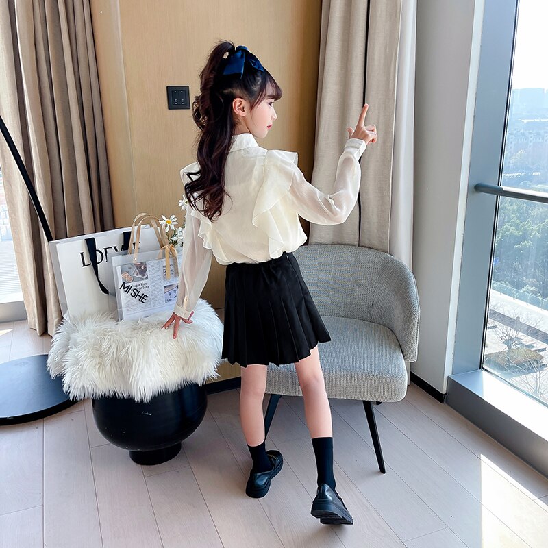 Girl Top Streetwear Shirt for Teen Pink Apricot Long Sleeve Blouse Kid Girls Clothes Size 6 8 10 12 14 Spring Autumn