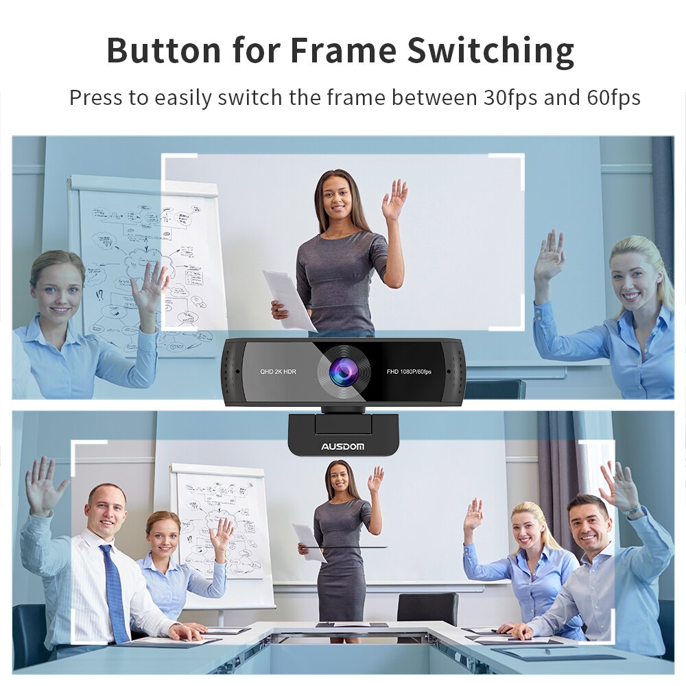 Ausdom aw651 qhd 2k hdr 30fps webcam autofocus 1080p 60fps câmera web com microfones de cancelamento de ruído e cobertura de privacidade livre para ao vivo