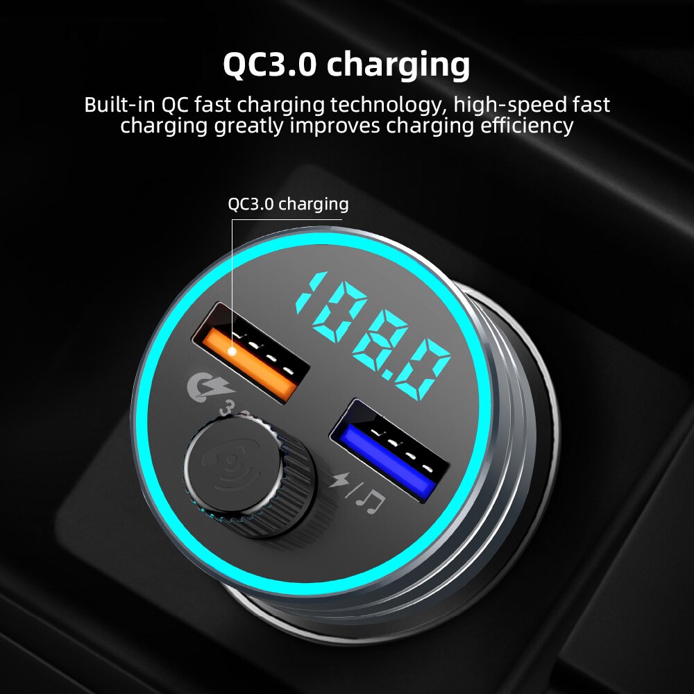 Allume-cigare de voiture transmetteur FM sans fil, Bluetooth 5.0, affichage, double Port USB, adaptateur universel de Charge de téléphone QC