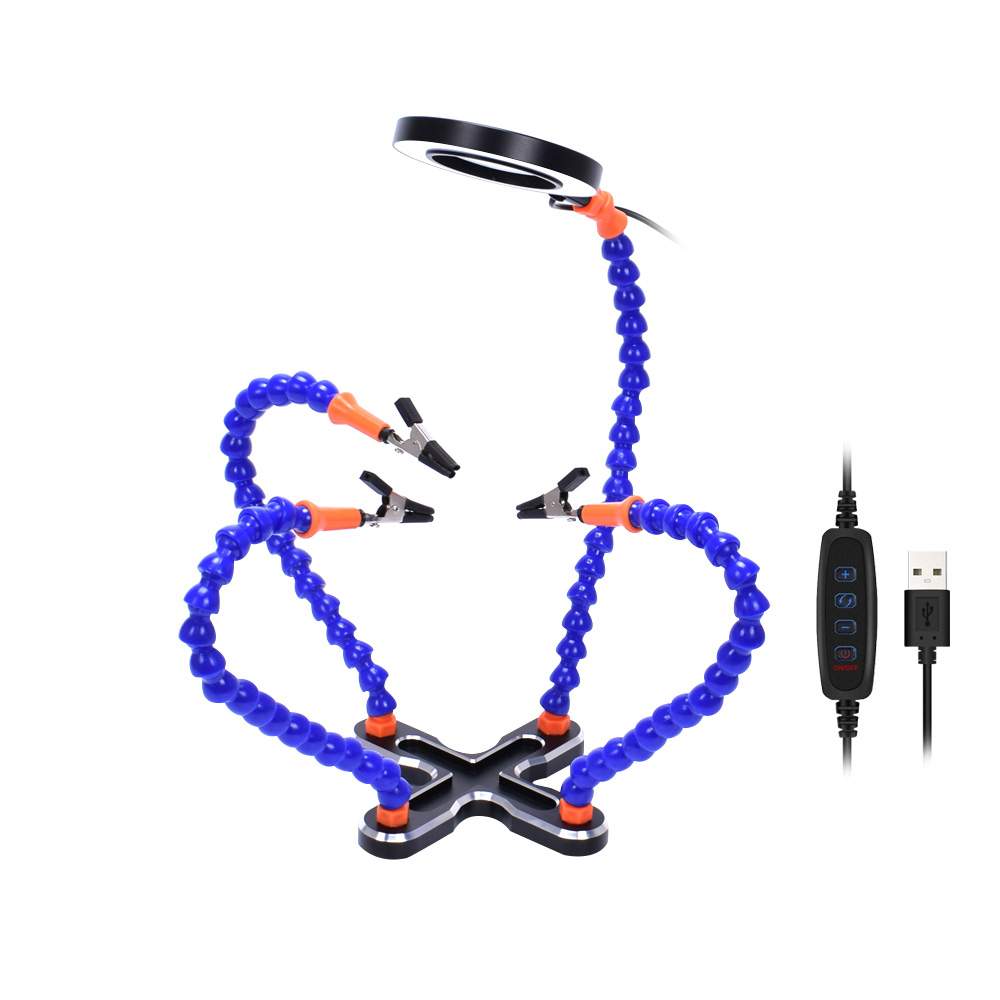 NEWACALOX USB LED 3X lunettes loupe lampe bricolage soudure troisième main 4pc bras flexibles soudage aide support réparation support outil: N-CSBKM-BL9