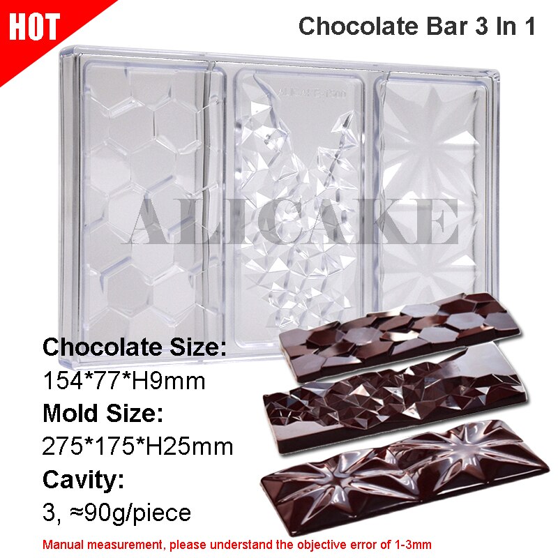 3D Polycarbonate Chocolate Molds for Chocolates Bar Mold Baking Pastry Confectionery Tools Cake Candy Bonbon Moulds Form Tray: 18-1500