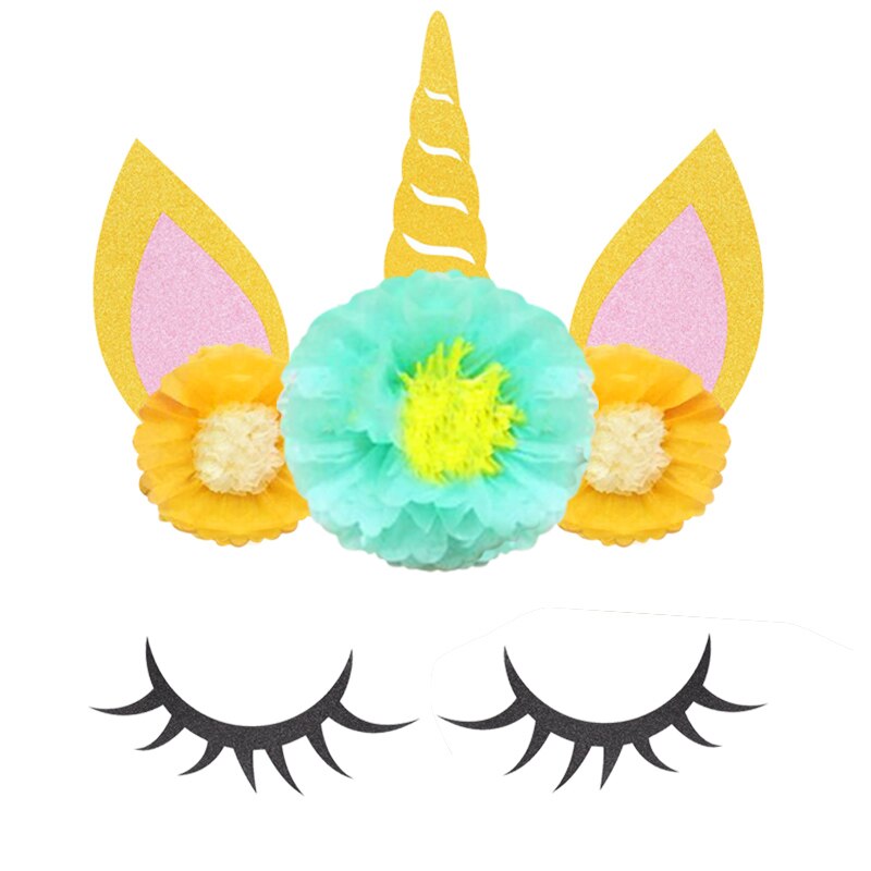 Pompon en papier licorne en forme de fleur | Oreilles licorne en corne, bricolage de décoration d'arrière-plan pour fête mariage, décoration de chambre d'anniversaire d'enfants: 14