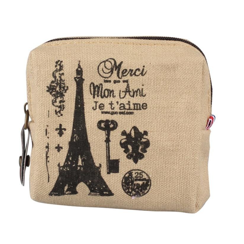 Monederos de lona con memoria de París para mujer, monedero femenino,