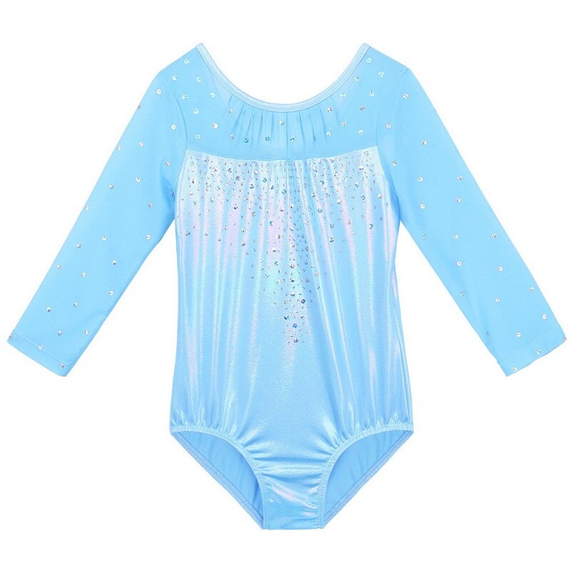 BAOHULU Mädchen Drei Viertel Hülse Ballett trikot Pailletten Schneeflocke Gymnastik Trikot Ballett Trikots für Mädchen Lila Karosserie