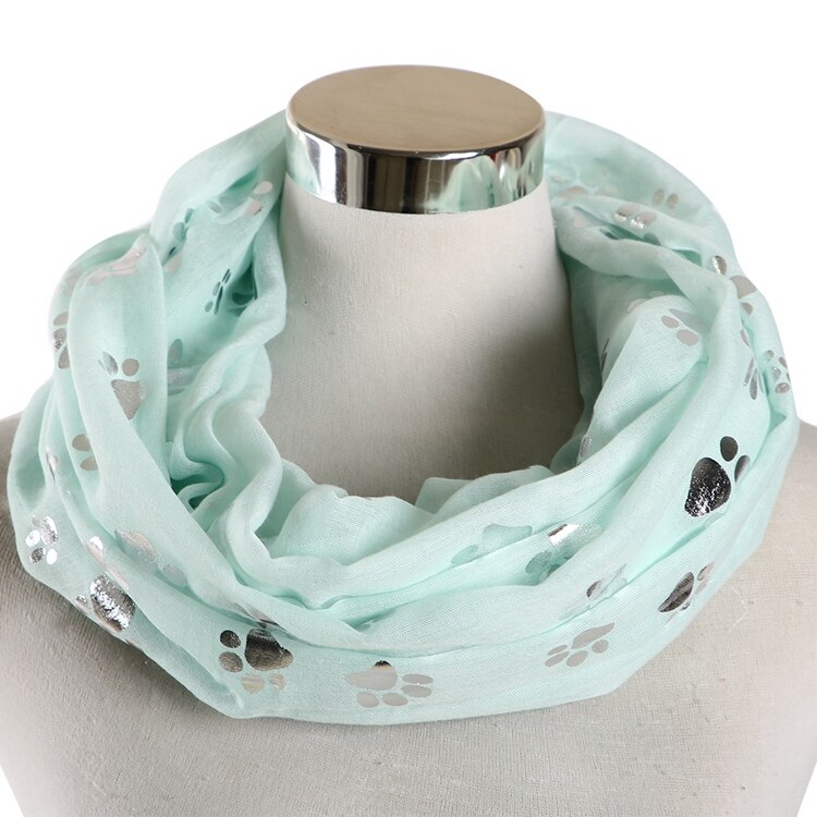 FOXMOTHER Neue Blau Grau Weiß Farbe Folie Splitter Katze Hund Pfote Schal Snood Ring Unendlichkeit Schal Frauen Damen: Minze Schleife