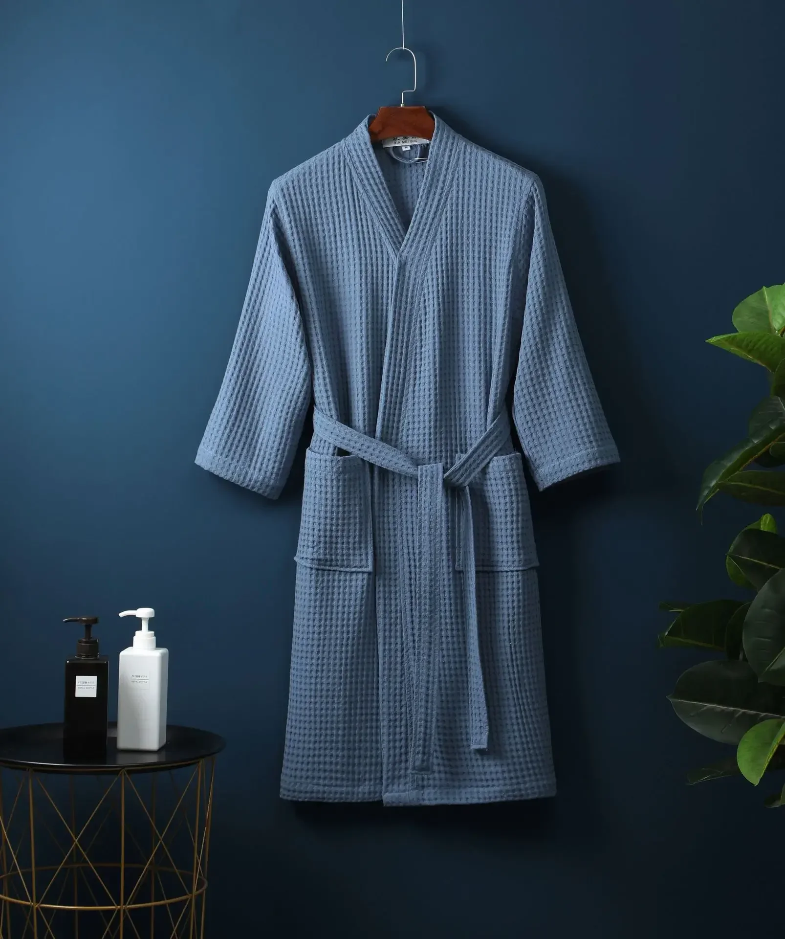 Baumwoll-Frottee-Bademantel für Frühling und Sommer, dünner Morgenmantel, langärmeliger Waffel-Bademantel, Hotel-Schönheits-Badetuch für Paare