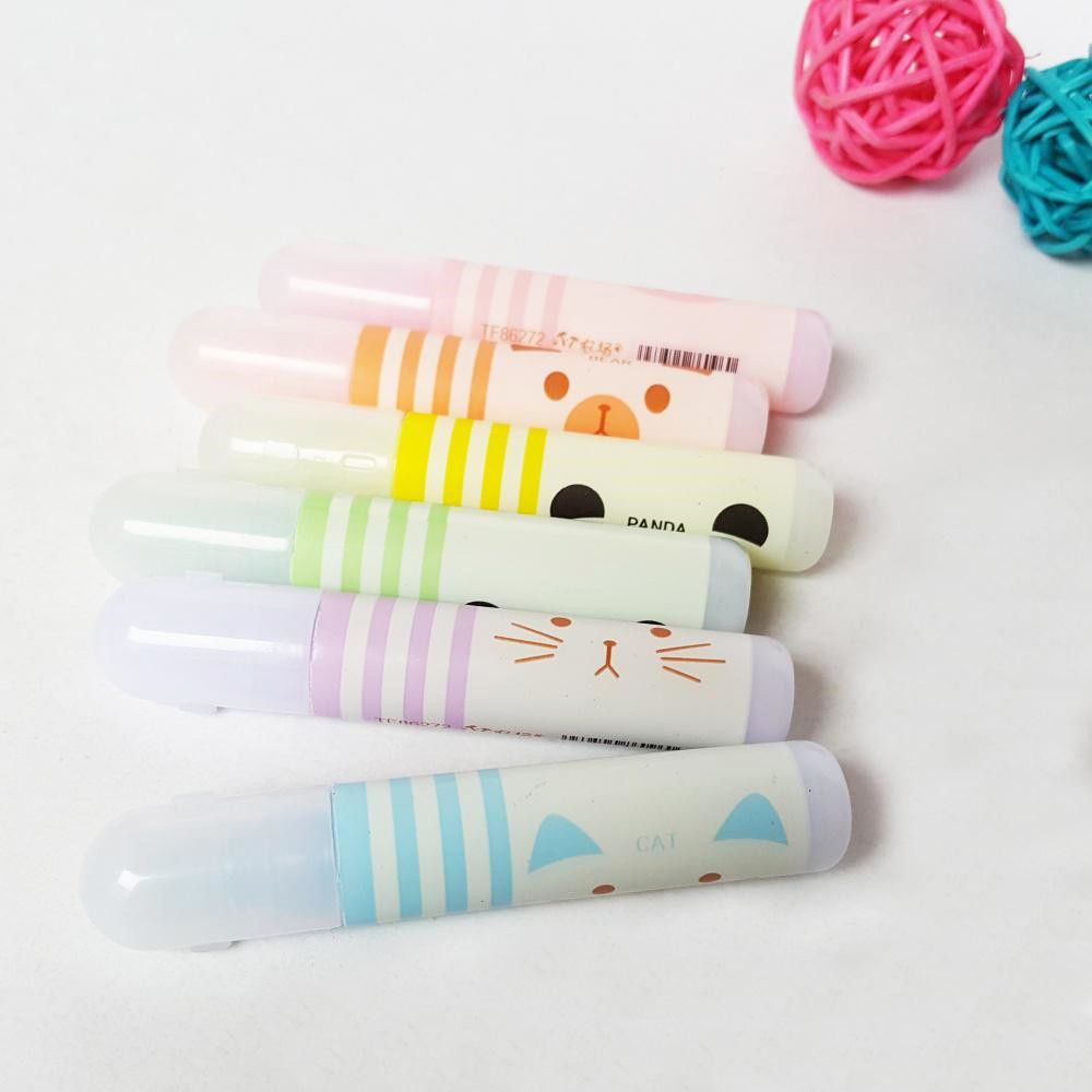 6pcs Cute Cartoon Animals Highlighters Lovely Mini Paint Marker Pens Drawing Liquid Chalk Stationery School Office Art Supplies