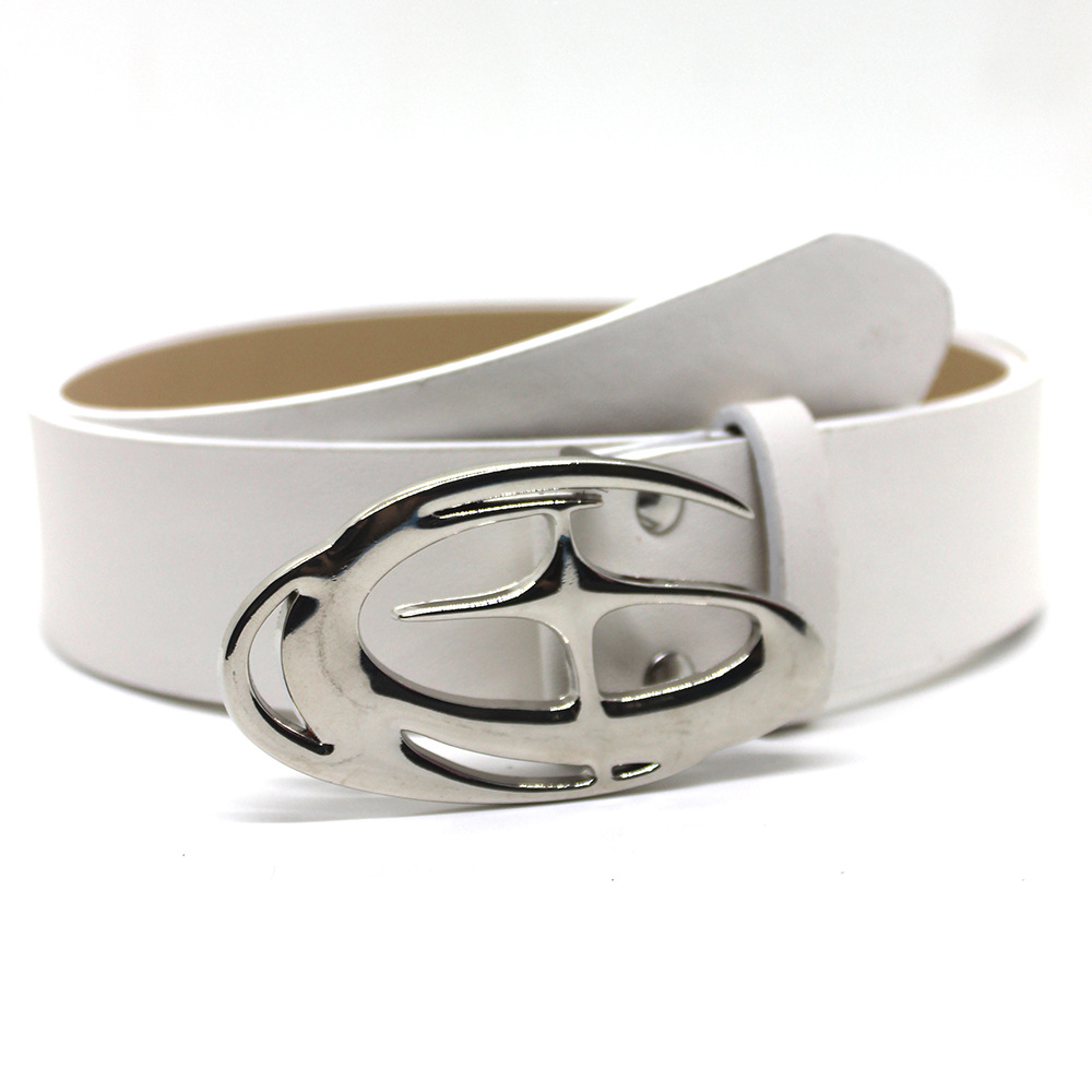 Punk Moon Star Buckle Belt Cross Metal Vintage Gothic Men Women Y2k Belt Pu Leather Waistband Jeans Pants Decorative Belt: WHITE