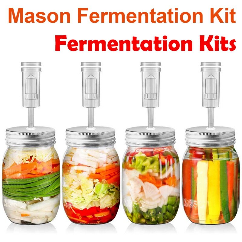 Fermentatieset voor potten met brede mond - watersloten, siliconen ringen, roestvrijstalen deksels voor het fermenteren van potten met brede mond en siliconen