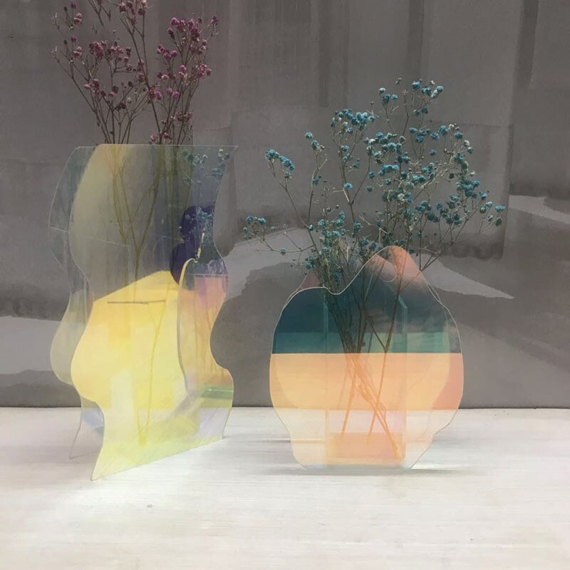 Nordisk regnbue farverig akryl vase kunst geometrisk sollys solopgang daggry vaser til boligdekorationer stue desktop indretning