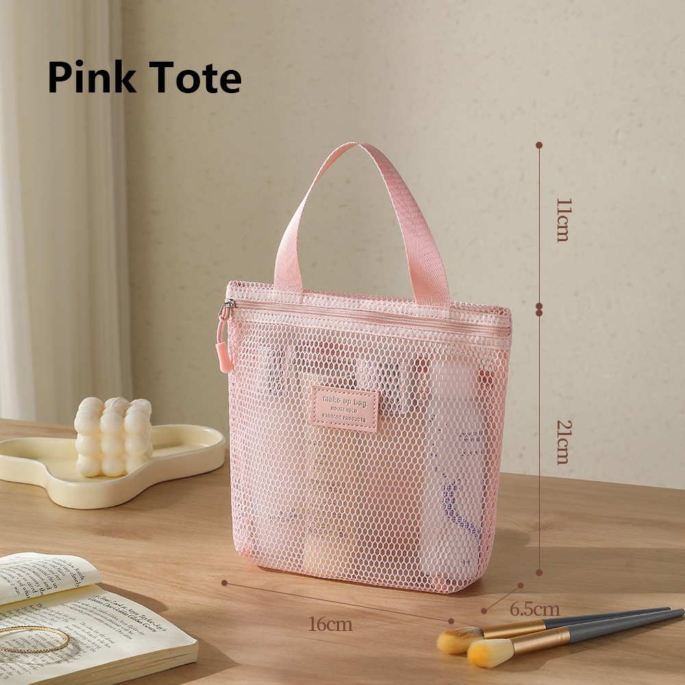 Mesh Clear Makeup Storage Small Bag Pillow Lipsticks Cosmetic Washbag Pouch Large Capacity Mini Women Organizer Bag Clutch Bag: Ivory
