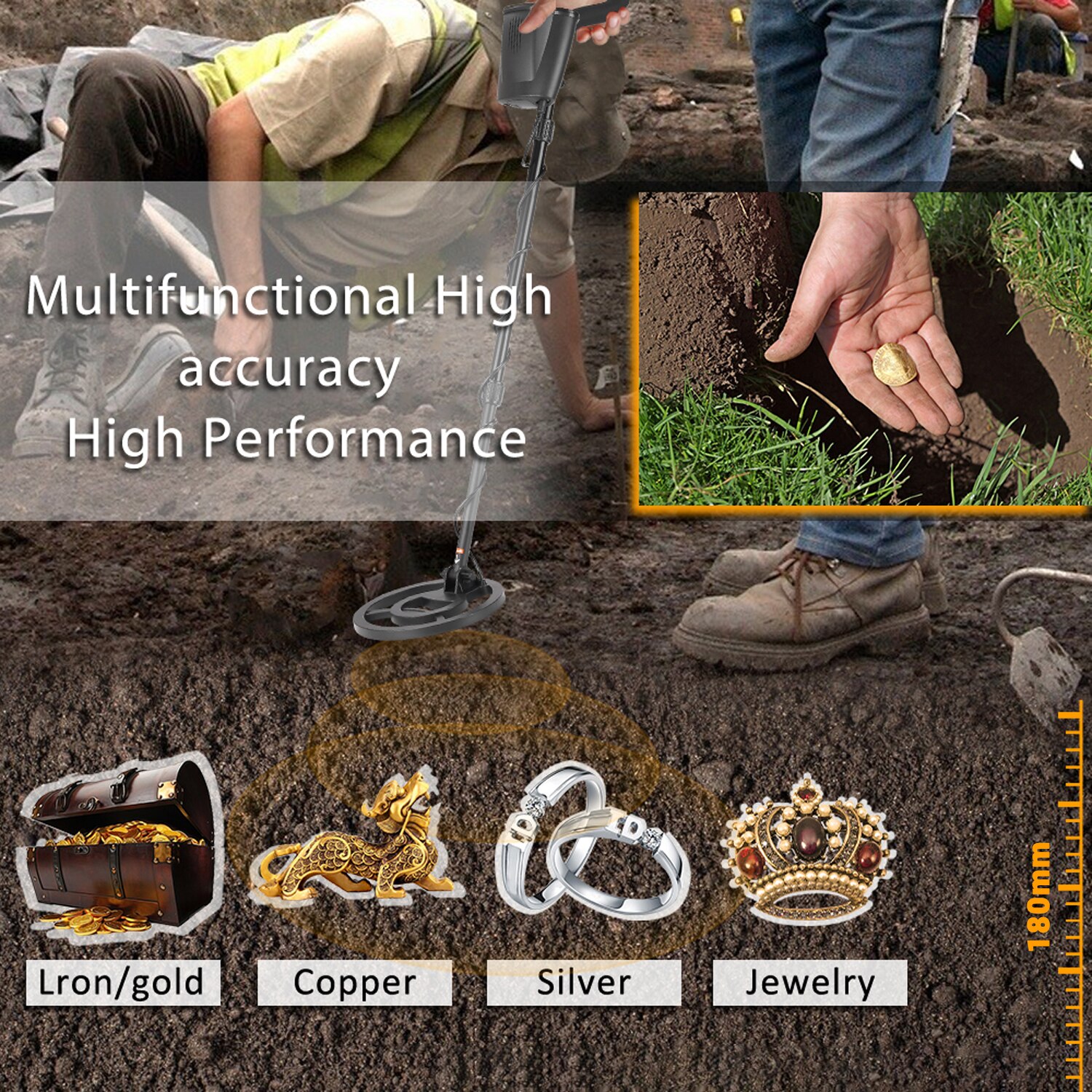 GT6100 Portable Underground Metal Detector High Sensitivity Jewelry Gold Treasure Metal Finder With All Metal Mode