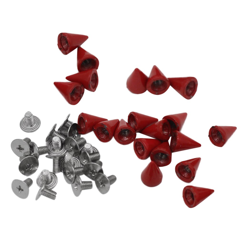 20 Sets 7x10mm Red Cone Screw Metal Studs Leathercrafts Rivet Spikes