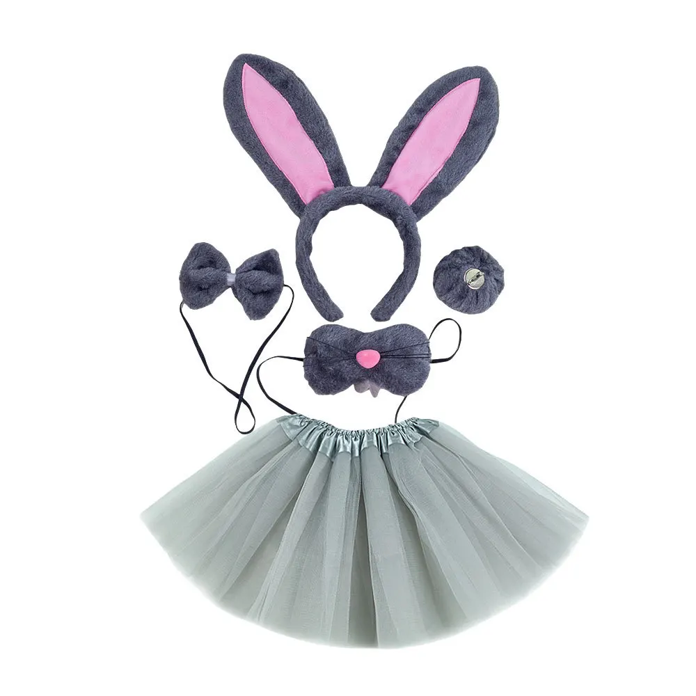 Hase Kaninchen Kostüm Zubehör Bauernhof Tier verkleiden Stirnband Rock Tutu Schwanz weiß grau