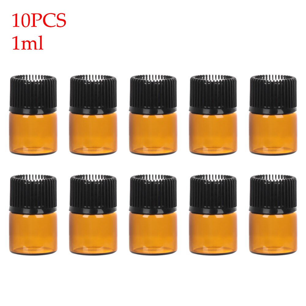 Mini pot d'huile essentielle de 10 pièces 1/2/3/5ml | Bouteille d'huile essentielle, pot d'orifice brun réducteur et bouchon, cosmétique Portable, pot d'échantillon, flacons en verre: 1ml
