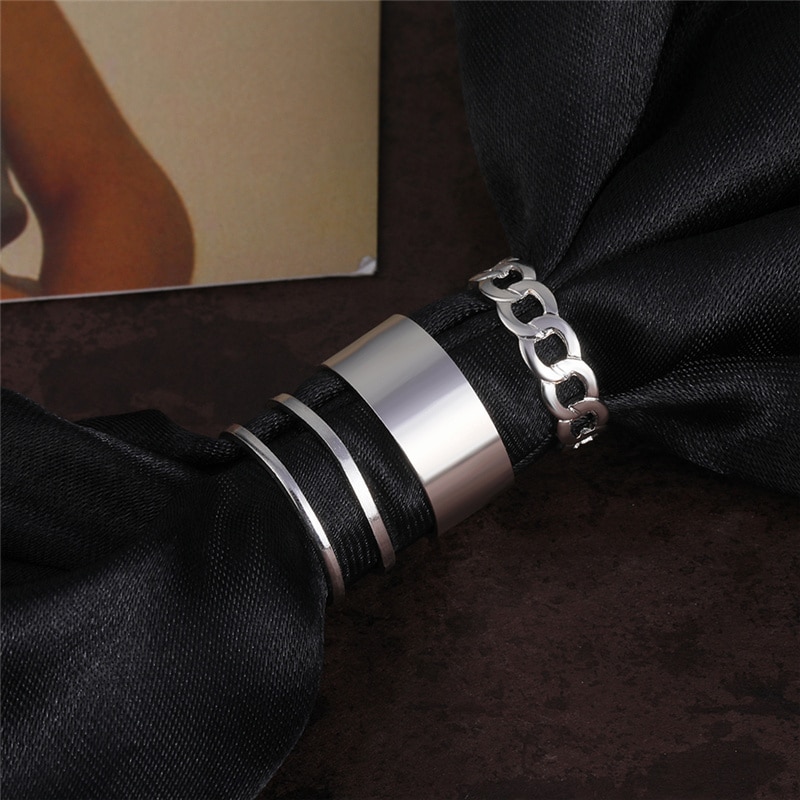 Conjunto de anillos abiertos de Metal Punk para mujer, conjunto de anillos abiertos de Color plateado, accesorios para dedos de , hebilla de junta, joyería