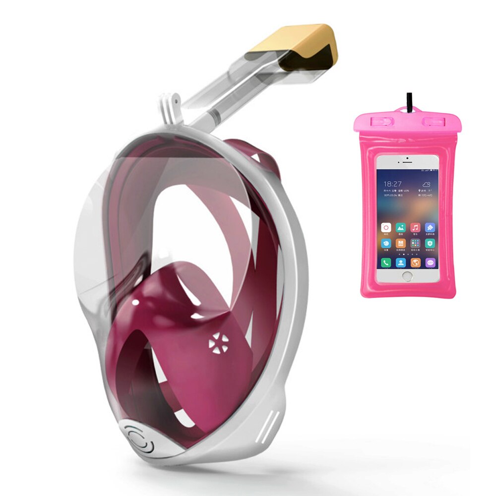 Full Face Snorkel Mask - Panoramic Anti-Fog - Waterproof Bag Included - for Adults & Kids: Pink