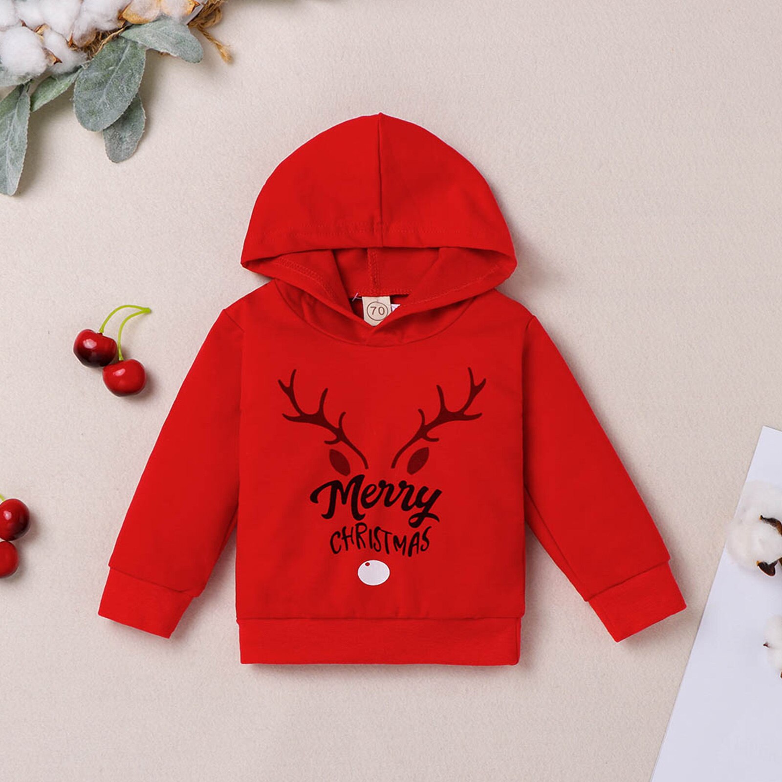 hiver noël 0-4Y infantile bébé fille garçon lettre impression bois à capuche à manches longues sweat haut 2 couleurs