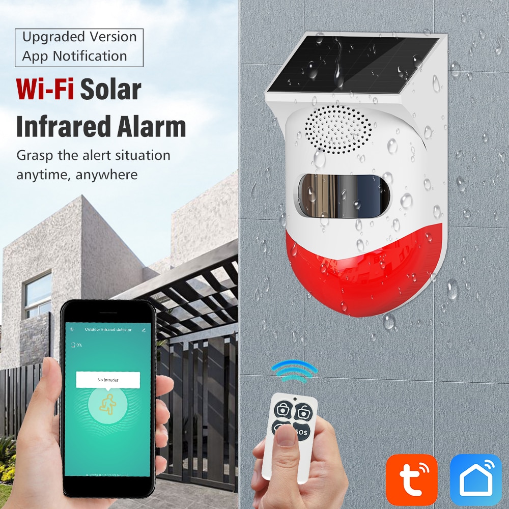 Angus Tuya WiFi PIR Siren Outdoor Solar Infrared Wireless Waterproof Detector for Home Burglar GSM Security Alarm System
