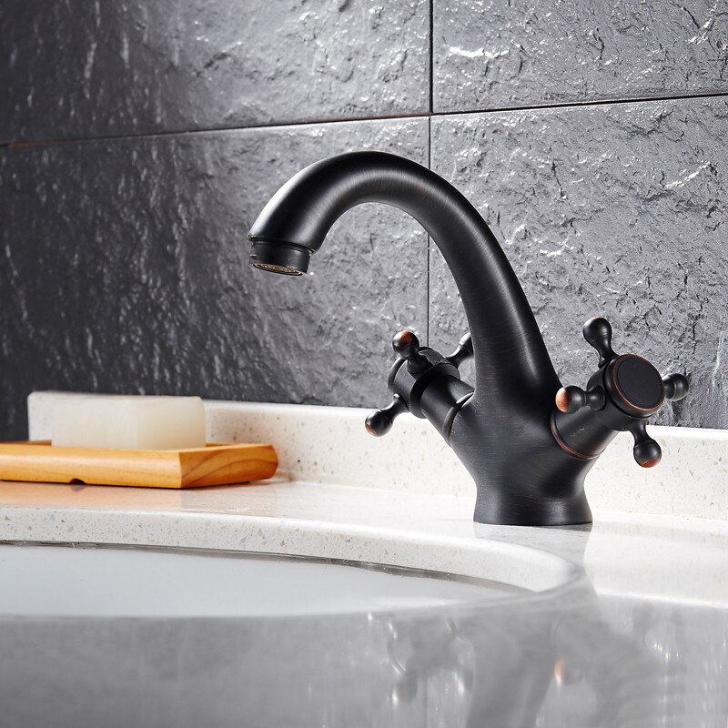 Kraan Hoge Wastafel Mengkraan Waterval Badkamer Wastafel Kranen Antiek Zwart Badkamer Warm en Koud Kraan Retro Enkel Gat Wastafel Kraan Kraan