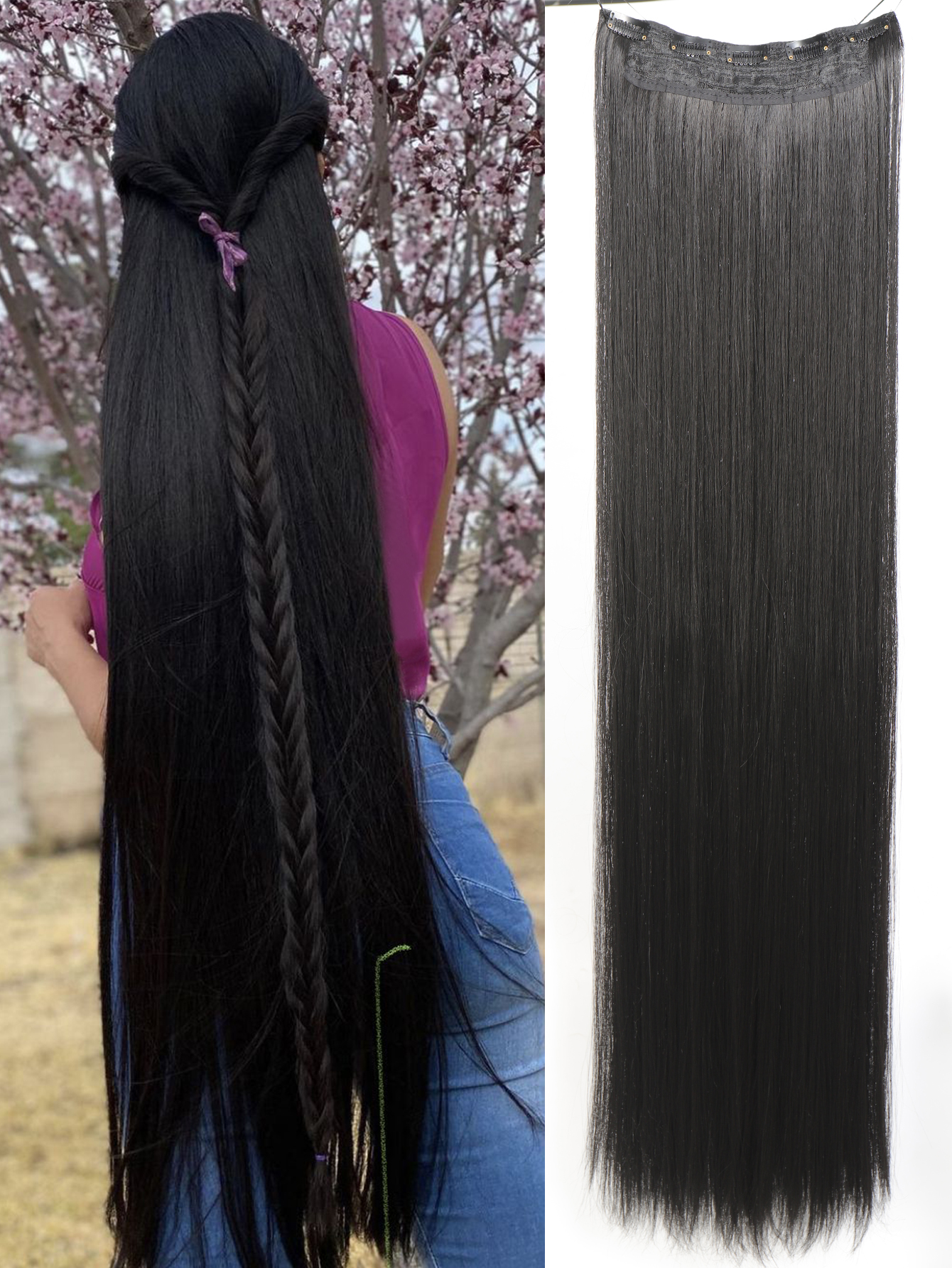 Synthetische 5 Clip In Hair Extensions Lang Recht Kapsel Haarstuk Zwart Bruin Blond 80Cm Natuurlijk Nep Haar Voor Vrouwen: Natuurlijke kleur / 32 inch