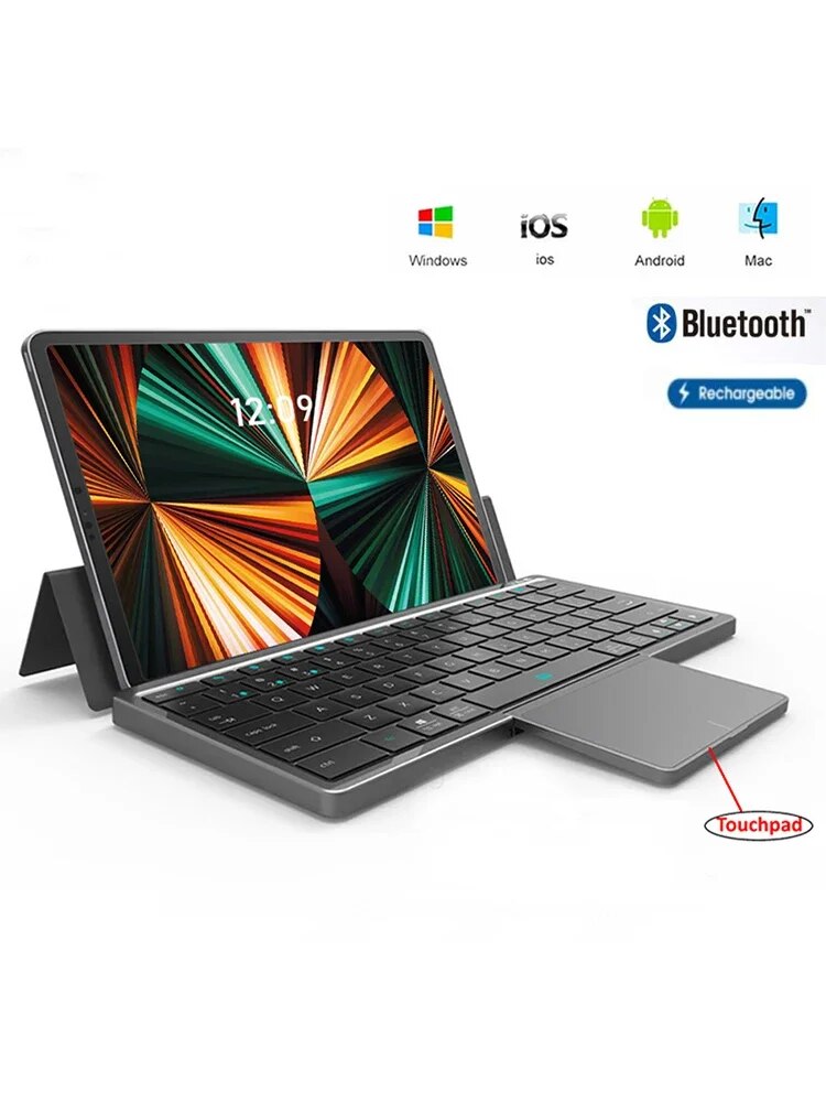 Bluetooth Toetsenbord Opvouwbaar Toetsenbord Met Touchpad Lederen Case Oplaadbare Multi-Device Draadloze Bluetooth 5.2 Tablet Toetsenbord: Blauwe schakelaar
