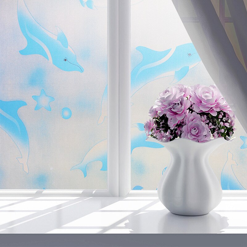 Europeisk stil glas klistermärke 3d färg privat fönster film frostat ogenomskinligt glas klistermärke pvc heminredning färg film 45x 200cm: 13- små delfiner