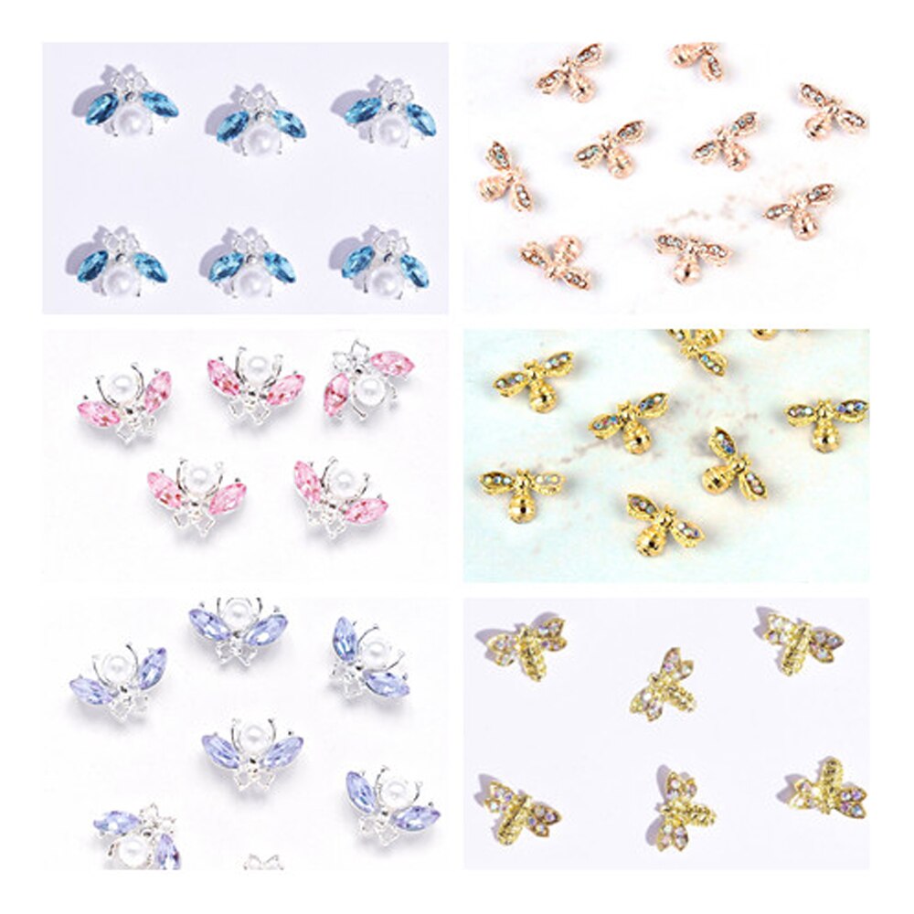 Insekt metal nail art charm 3d legeret bi/edderkop/møl krystal rhinsten smykker dekoration perle perle manicure tilbehør