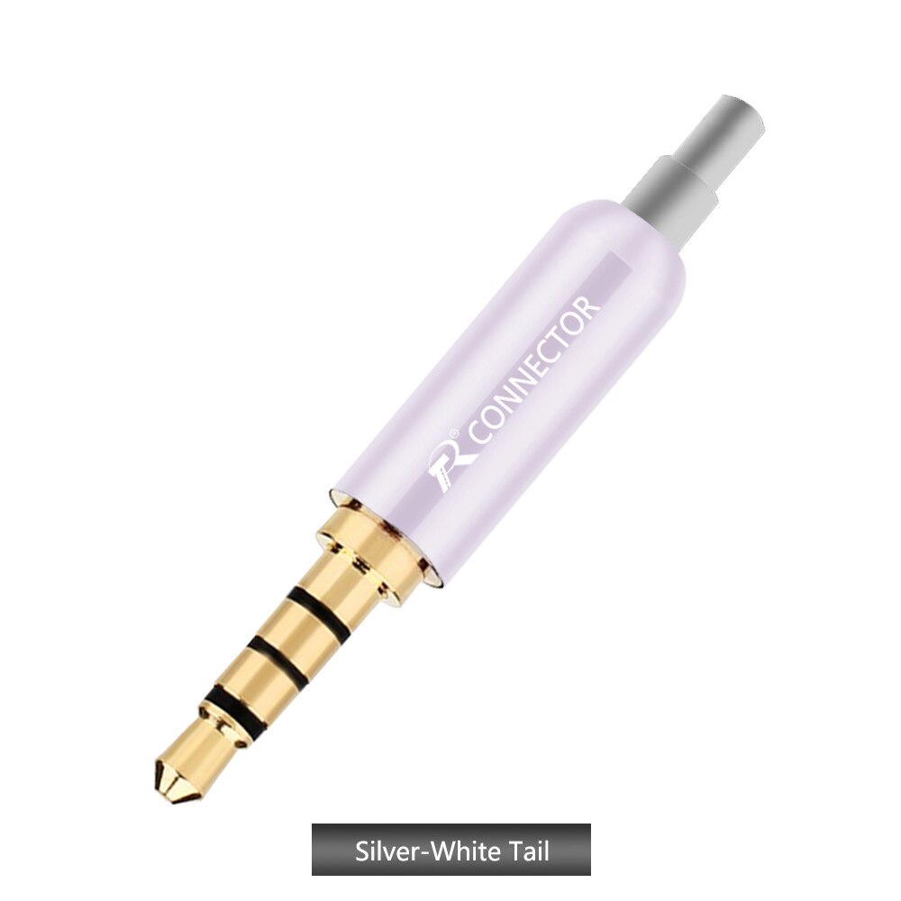 10pcs/lot Aluminum Tube 3.5mm 4 Poles Stereo Connector with Tails Gold Plated Male Plug Audio Jack 3.5mm R Connector: Silver-White Tail