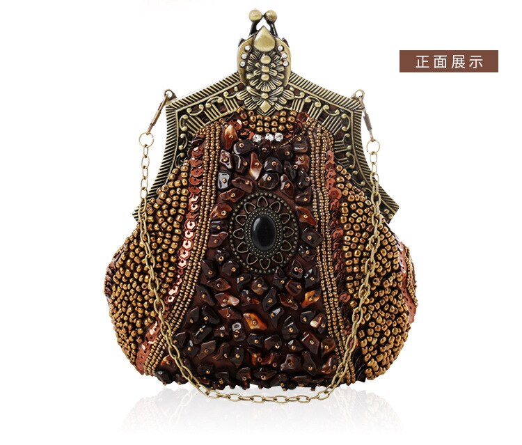 Borduren Kralen Vrouwen Avond Party Bags Handgemaakte Vintage Clutch Vrouwelijke Telefoon Portemonnee Banket Bruiloft Bruids Jurk Handtassen: brown