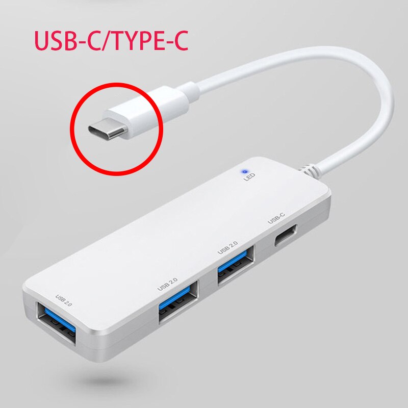 Mini Usb Hub 2.0 USB-C En USB-A Optionele Multi Splitter 3 Port Hub Met Usbc 2.0 Hab Adapter Voor Pc laptop Accessoires: White TYPE-C