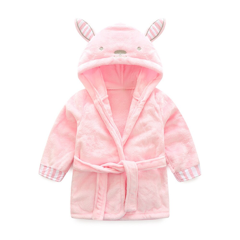 Albornoz de franela para niños, albornoz de bebé, de manga larga, con capucha, traje de baño para niños, ropa para niños, ropa para niños: Pink / 18 meses
