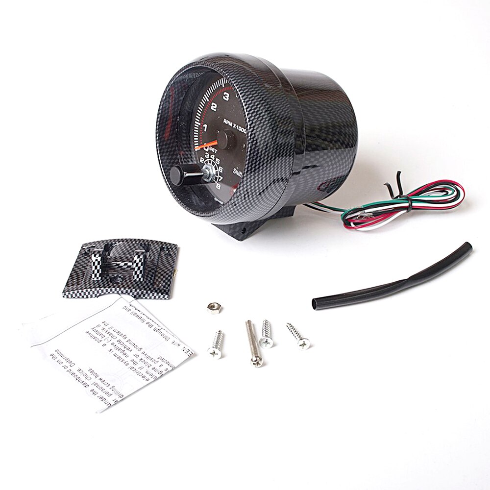 Tacómetro Universal para coche de gasolina, 12V, 3,75 ", 0-8000RPM, piezas de repuesto profesionales para coche, medidor de carcasa de fibra de carbono, luz de cambio ajustable