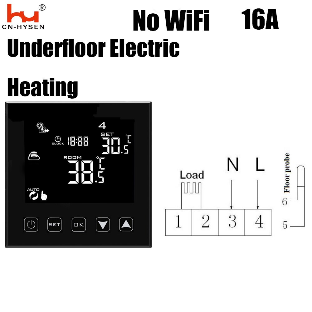 WiFi Smart Thermostat Control Water Valve, for Water Heating, Electric Heat Actuator, 7 Days Programmable Digital Thermostat: 16A NO WiFi Black