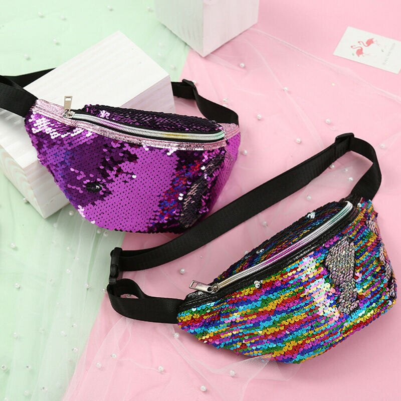 Women Girls Sequins Glitter Waist Bag Packs Bum Bag Phone Zipper Waist Pouch Belt Bags For Women Birthday Christmas