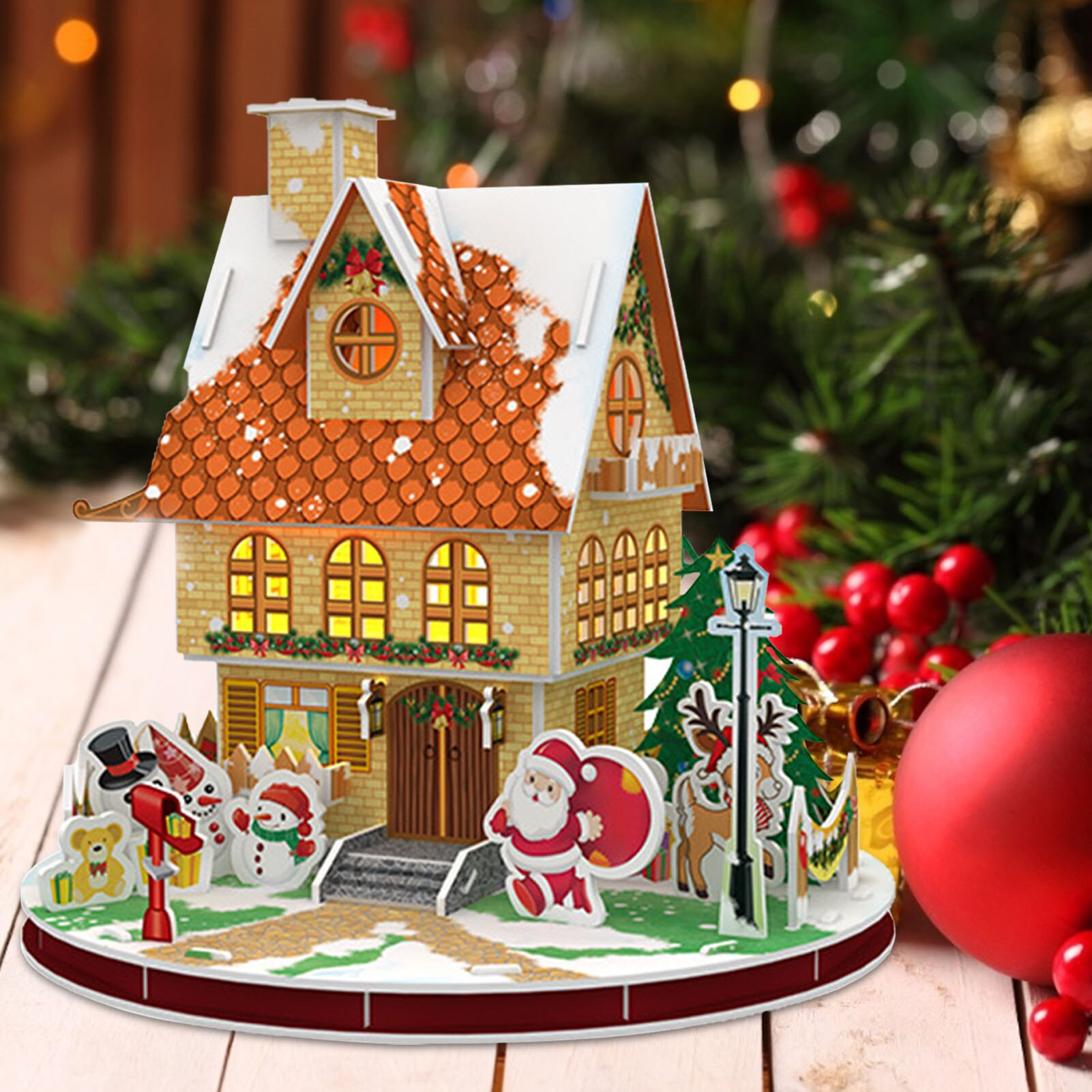 3D Kerst Huis Model Draaibaar Muziekdoos Creatieve Muziekdoos Kerstcadeau Woondecoratie Accessoires
