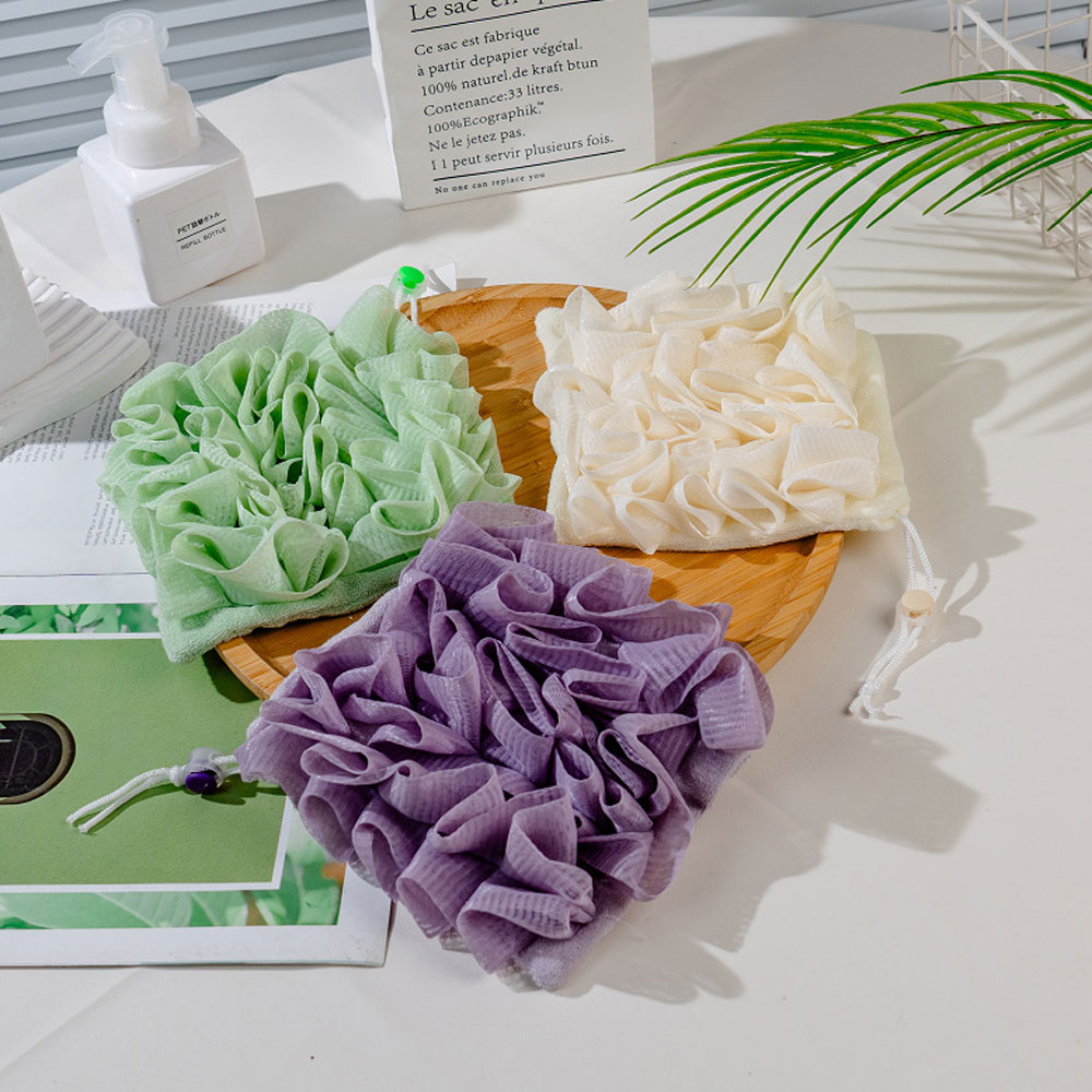 2-In-1 Bath Loofah Sponge with Drawstring Bath Ball Bath Loofah Shower Washcloth Set for Women Men