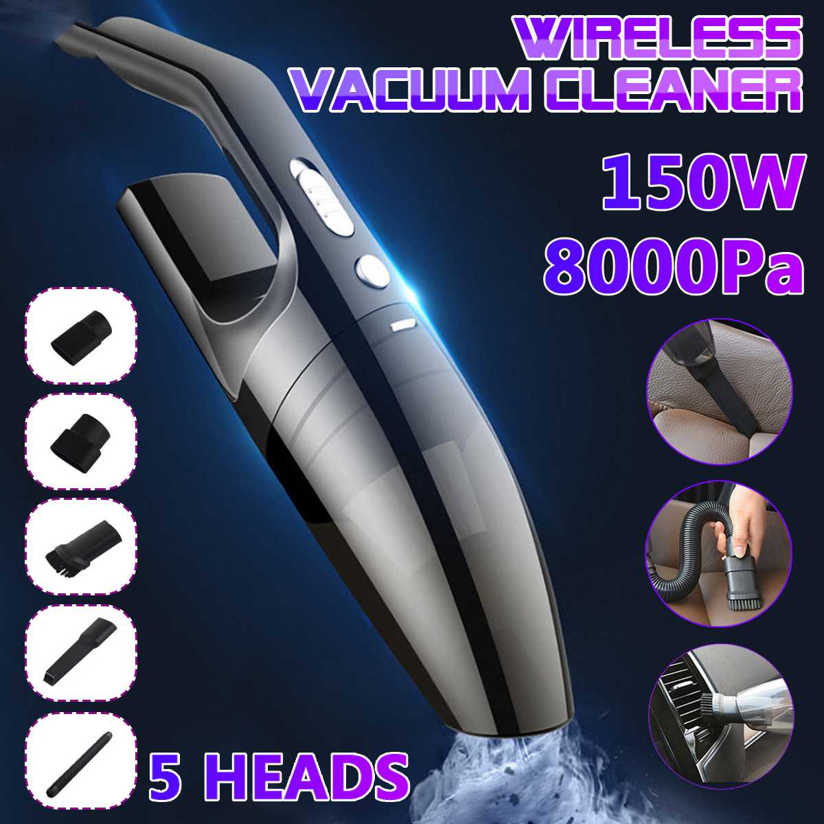 Handheld Wireless Vacuum Cleaner Rechargeable Cyclone Suction Car Vacuum Cleaner Cordless Wet/Dry Auto Portable for Car Home