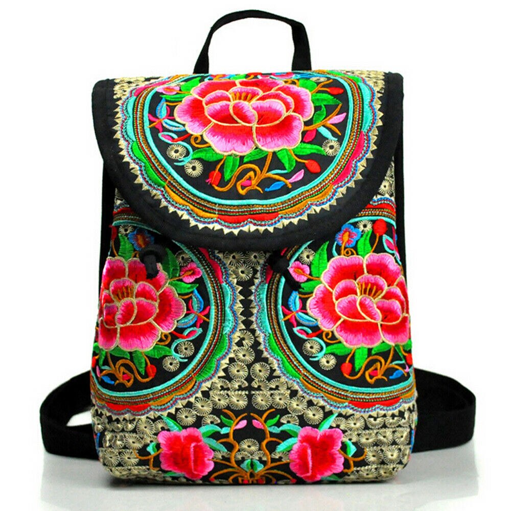 National Wind Women Bag Boho Embroider Rucksack Canvas Backpack Bag Travel Shoulder Bag Satchel Vintage