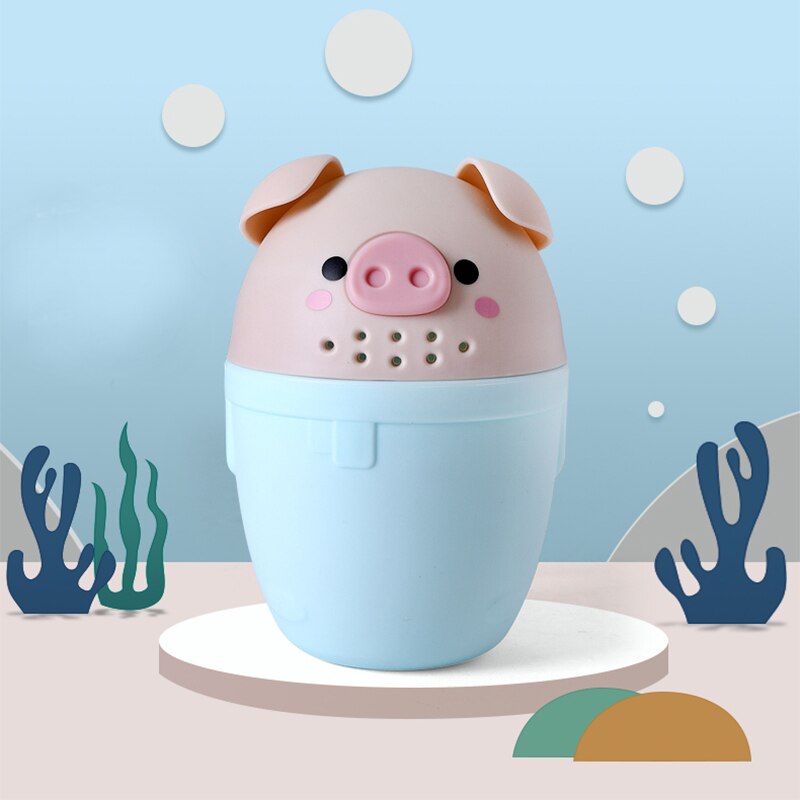 Kids Bath Tool Cartoon Pig Baby Bath Caps Cute Toddle Shampoo Cup Children Bathing Bailer Baby Shower Spoons Washing Hair Cup: Light Blue Pig