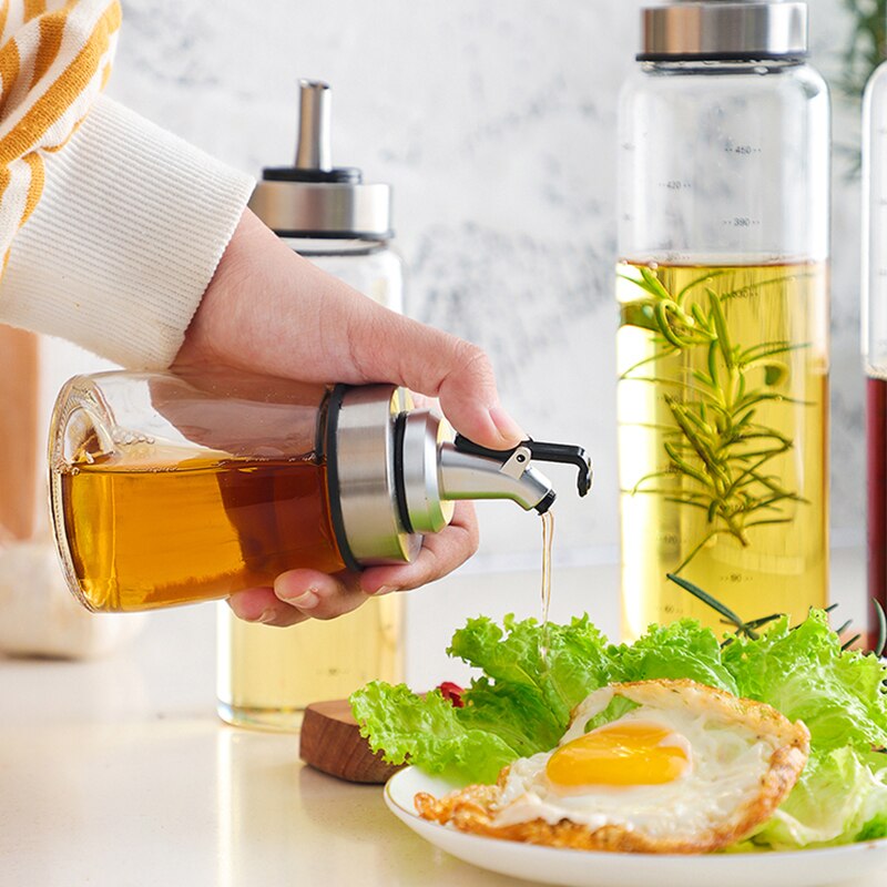 Conjunto de 3 frascos de vidrio para aceites líquidos, tarros de acero inoxidable para condimentos, especias, cocina, organización de condimentos, accesorios