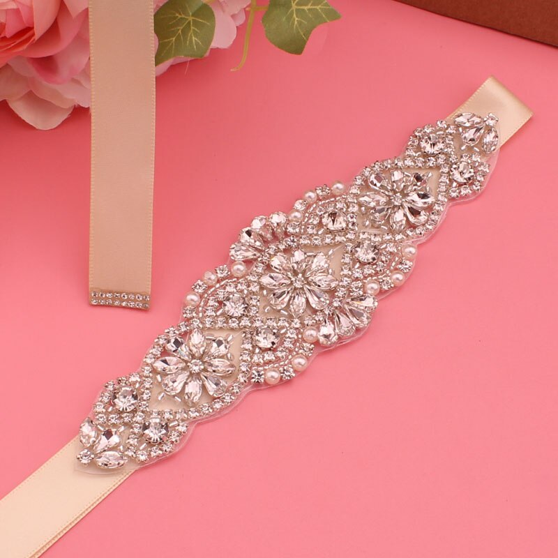 Kristall Hochzeit Gürtel Satin- Strass Party Kleid Gürtel Braut Band Gürtel Brautjungfer Hochzeit Zubehör: Champagner